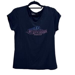 Harley Davidson 2007 Bling cap sleeve tshirt black Womens SIZE Large